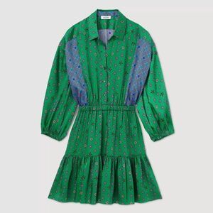 Sandro Edena Mixed Print Satin Shirtdress Mini Dress Size 38 NWT Retail $415
